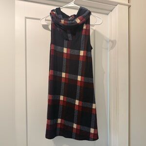 Plaid Sleeveless Dress with Cowl Neck